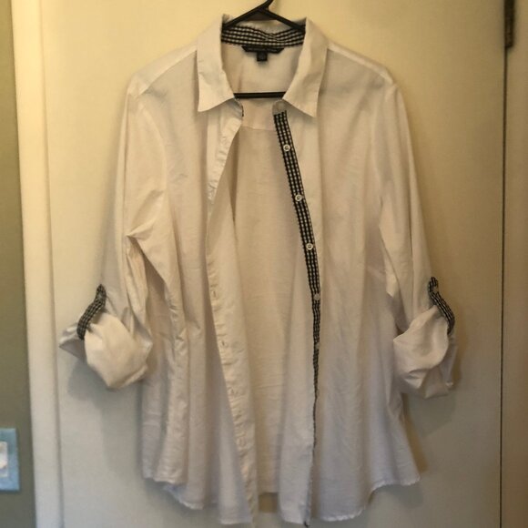 Zac & Rachel white button-down w/ gingham accents sz 3X - Picture 7 of 10